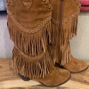 Reba “Cade” Chestnut Suede Boots with Fringe